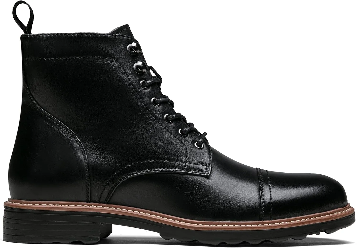 Jousen Leather Boots for Men Dress Retro Classic Design Mens Boots Cap Toe Boot Black Rubber Sole
