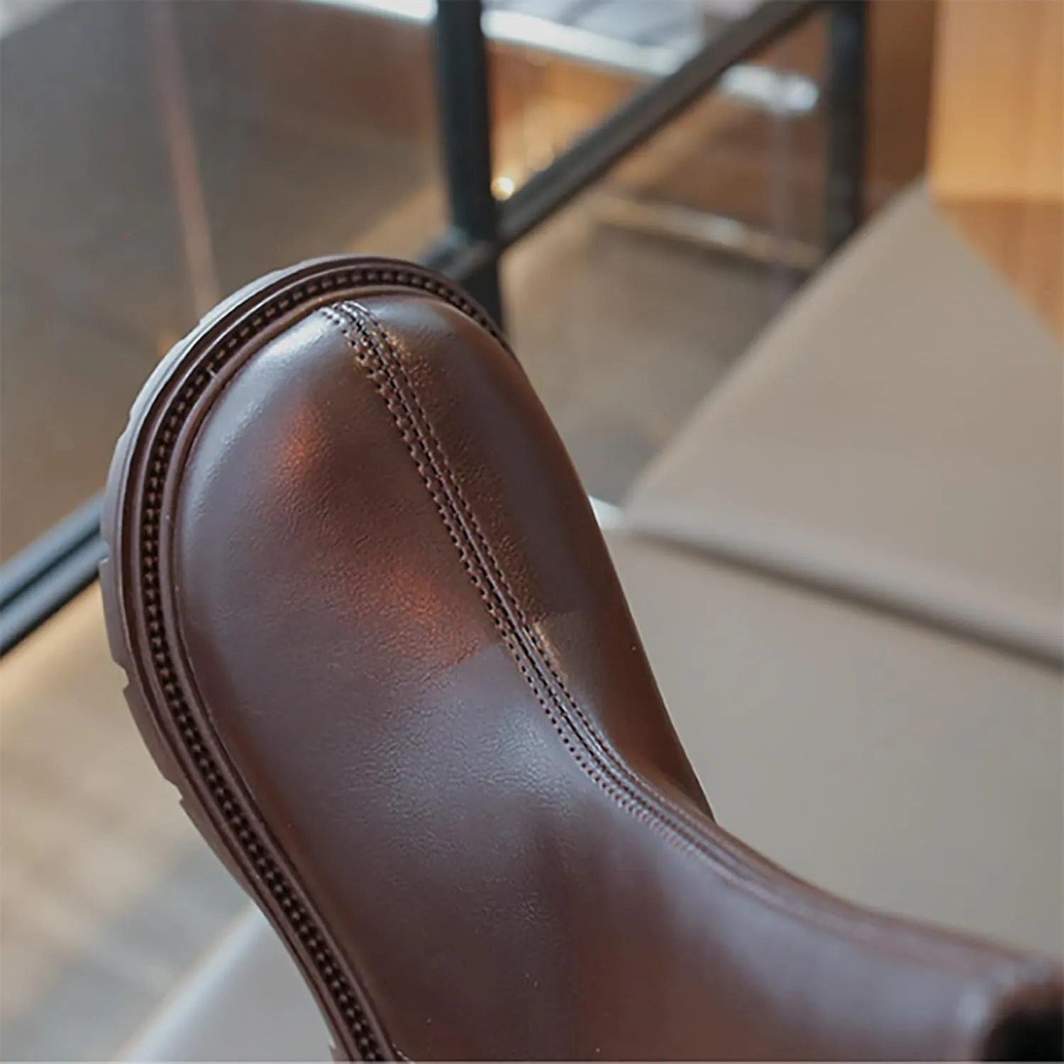 Kids Leather Snow High Boots Winter Back Side Zipper Ankle Shoes Toddler Warm Plush Lined Toddler Boot Outdoor