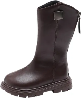 Kids Leather Snow High Boots Winter Back Side Zipper Ankle Shoes Toddler Warm Plush Lined Toddler Boot Outdoor