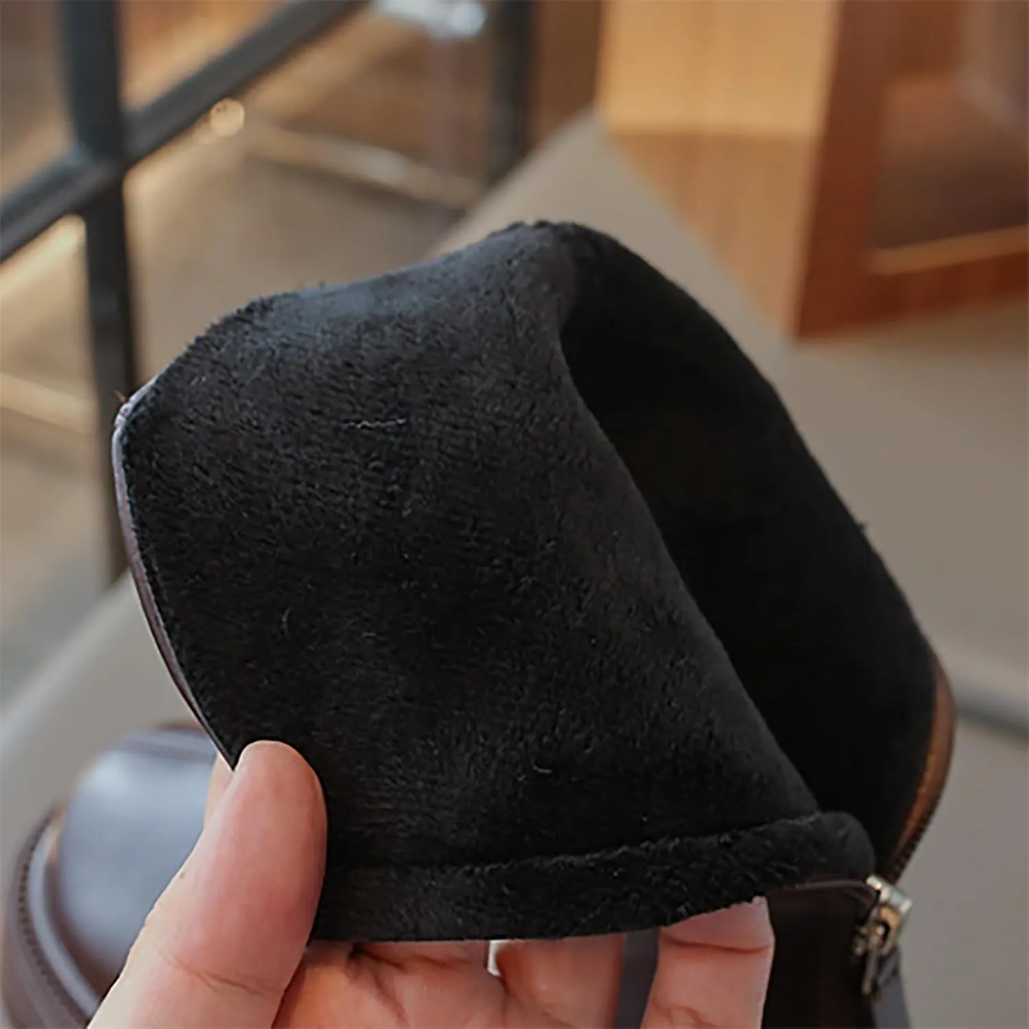 Kids Leather Snow High Boots Winter Back Side Zipper Ankle Shoes Toddler Warm Plush Lined Toddler Boot Outdoor