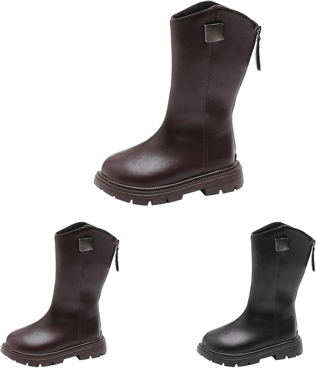 Kids Leather Snow High Boots Winter Back Side Zipper Ankle Shoes Toddler Warm Plush Lined Toddler Boot Outdoor