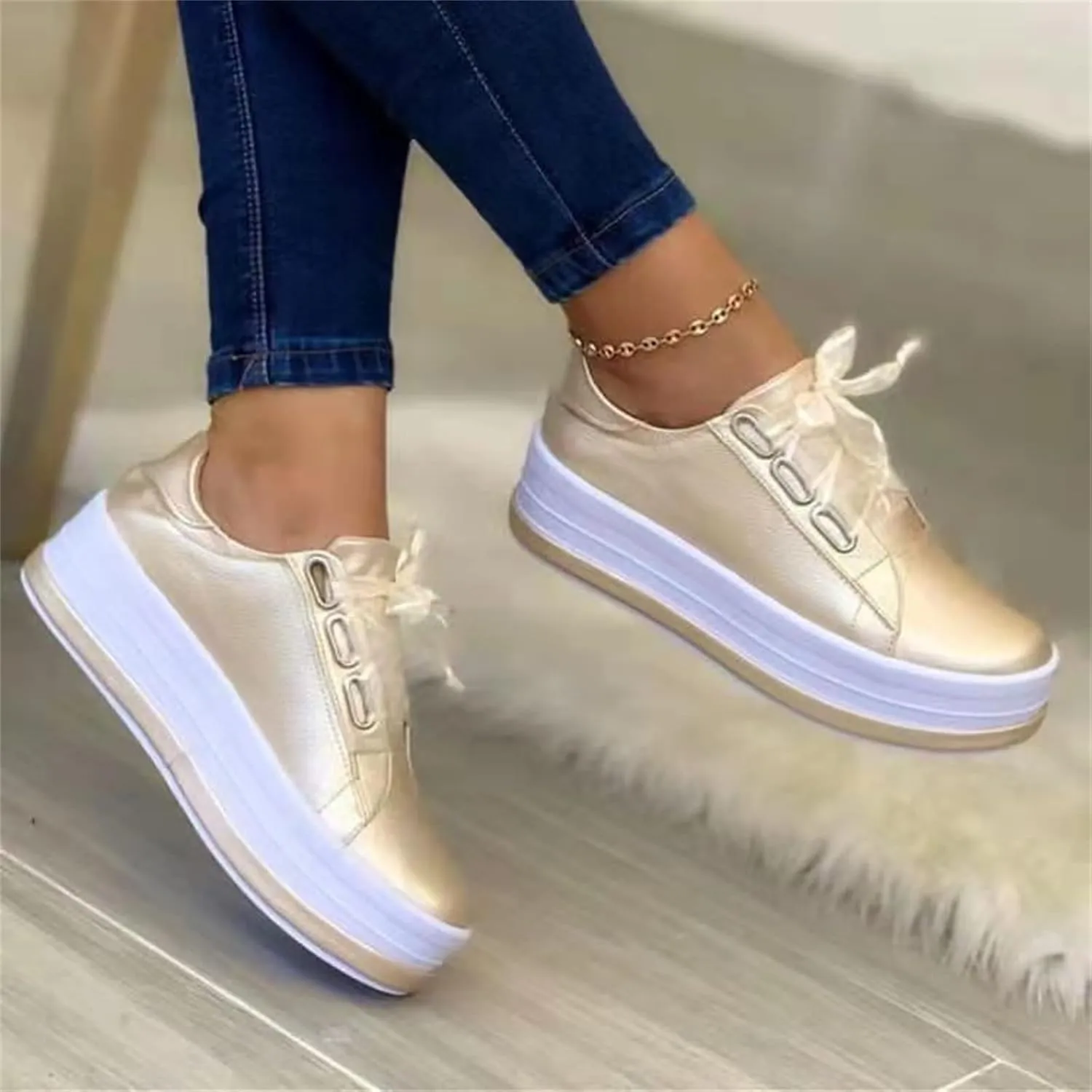 Ladmiple Womens Shoes Dressy Casual Loafers Memory Foam Slip On Leather Sneakers Comfort Fashion Lace Up Walking Shoes