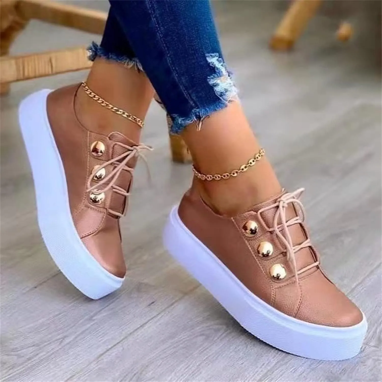 Lausiuoe Shoes for Women Sneakers Trendy Slip on Sneakers Non Slip Fashion Casual Comfortable Walking Leather Flat Loafers