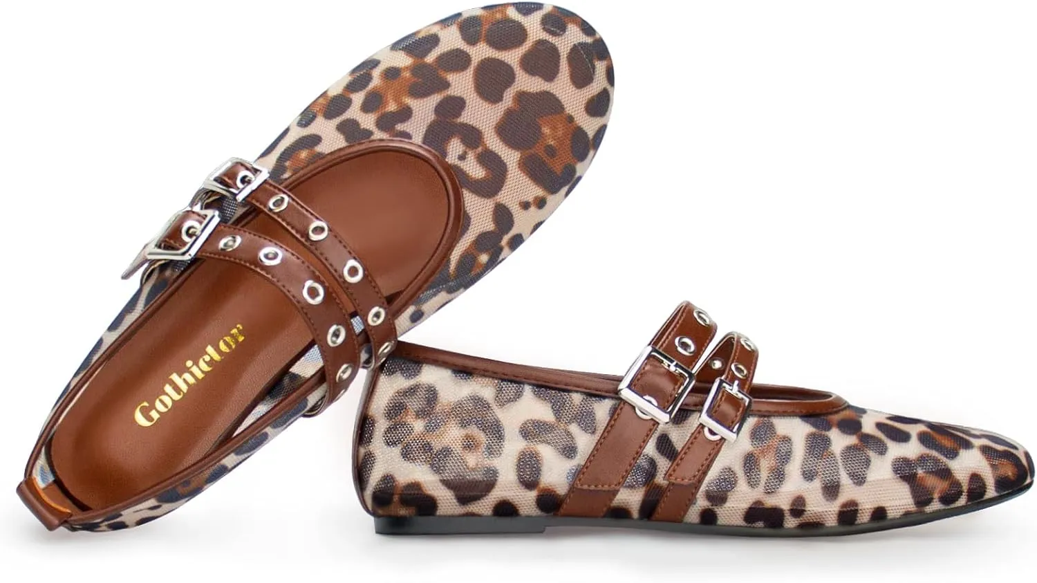 Leopard Flats for Women Mesh Flats Ballet Flats Mary Jane Flats Women's Dress Shoes Ballet Shoes