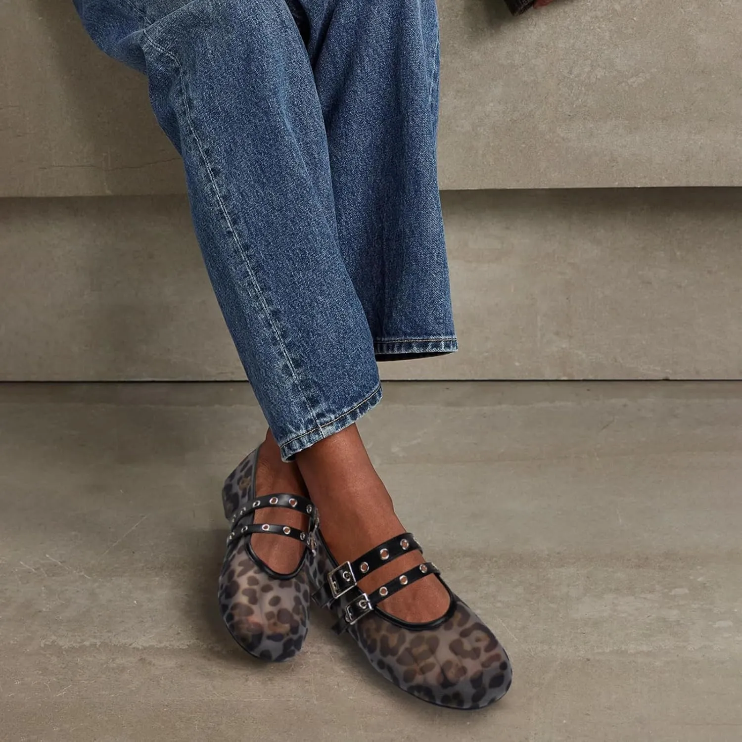 Leopard Flats for Women Mesh Flats Ballet Flats Mary Jane Flats Women's Dress Shoes Ballet Shoes