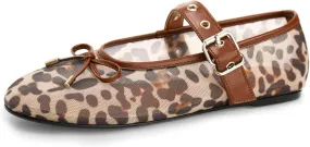 Leopard Flats for Women Mesh Flats Ballet Flats Mary Jane Flats Women's Dress Shoes Ballet Shoes