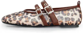 Leopard Flats for Women Mesh Flats Ballet Flats Mary Jane Flats Women's Dress Shoes Ballet Shoes