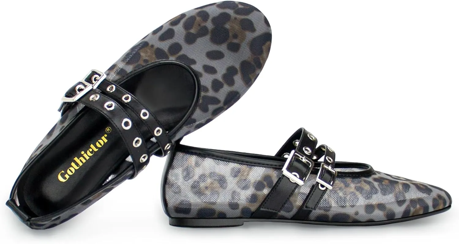 Leopard Flats for Women Mesh Flats Ballet Flats Mary Jane Flats Women's Dress Shoes Ballet Shoes
