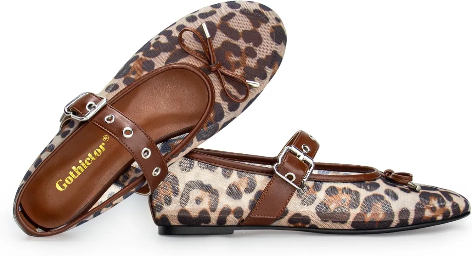 Leopard Flats for Women Mesh Flats Ballet Flats Mary Jane Flats Women's Dress Shoes Ballet Shoes