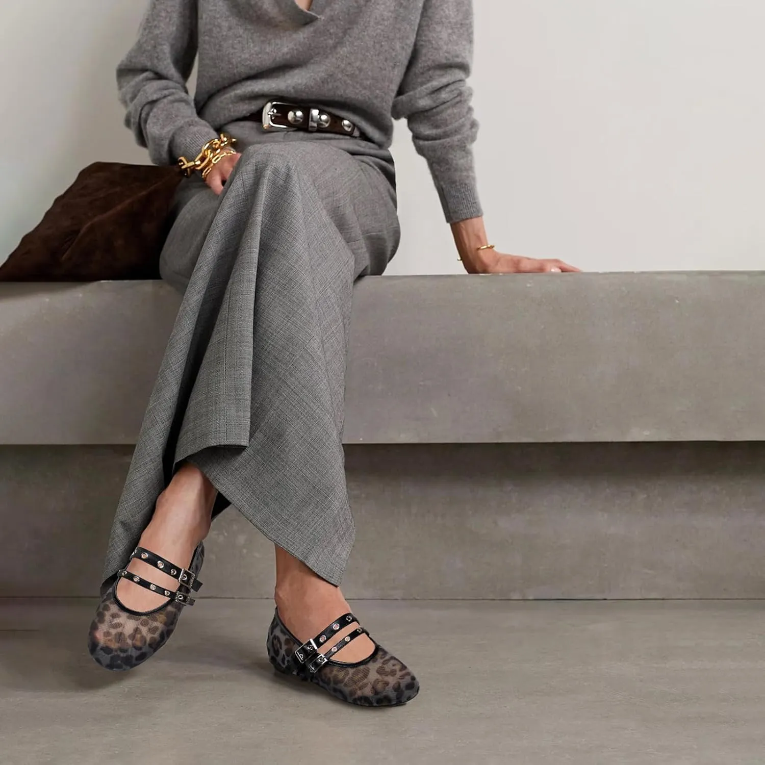 Leopard Flats for Women Mesh Flats Ballet Flats Mary Jane Flats Women's Dress Shoes Ballet Shoes