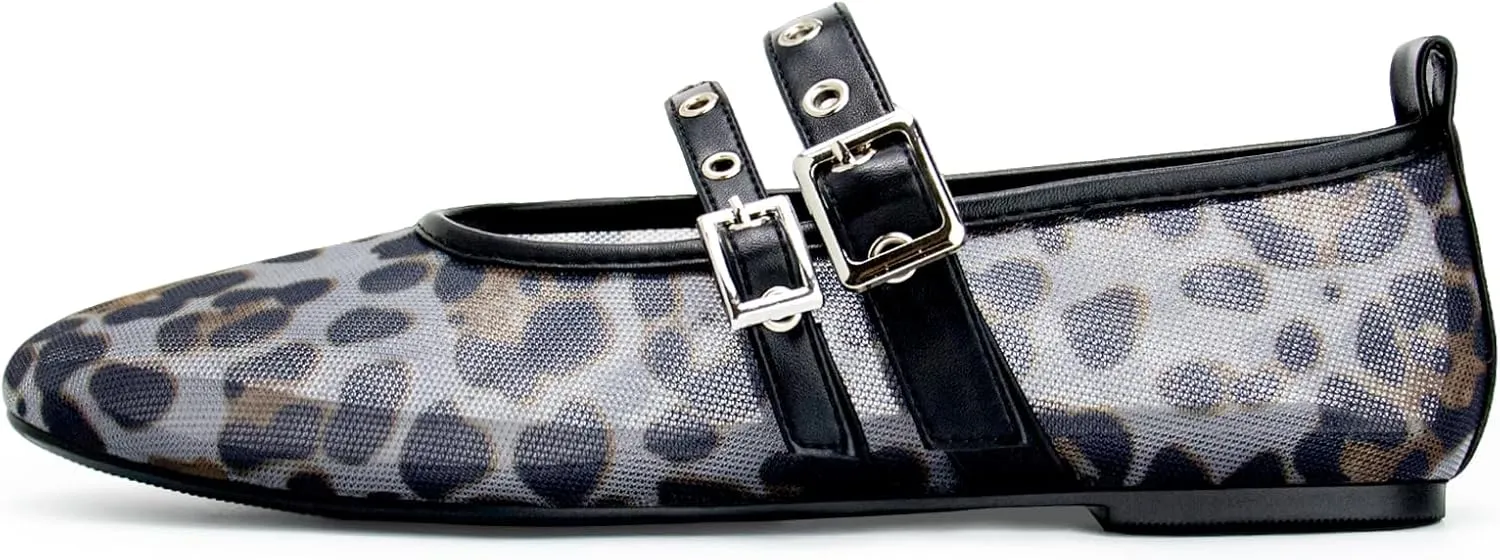 Leopard Flats for Women Mesh Flats Ballet Flats Mary Jane Flats Women's Dress Shoes Ballet Shoes