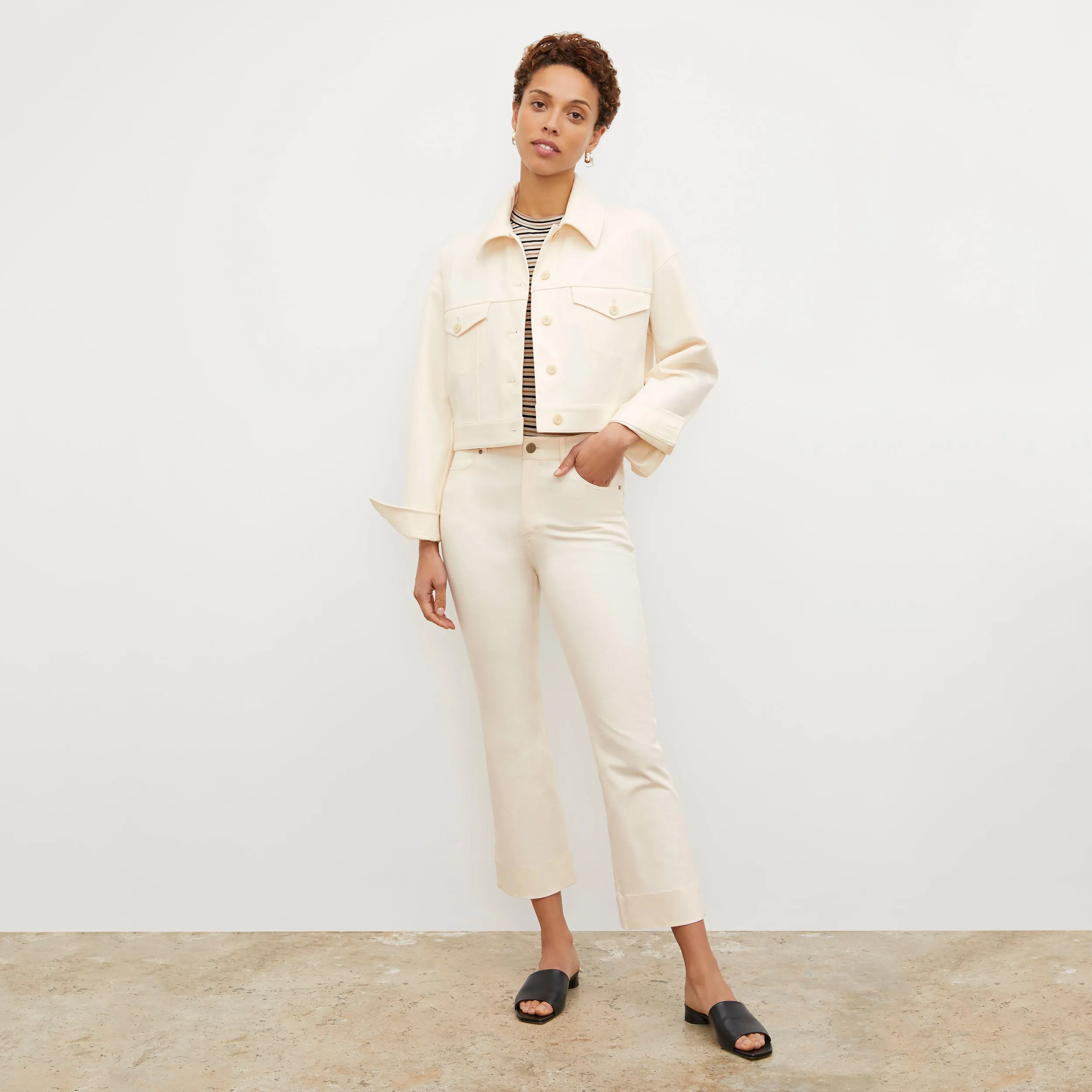 Leslie T-Shirt - Thin Striped Pima Cotton :: Tan / Black