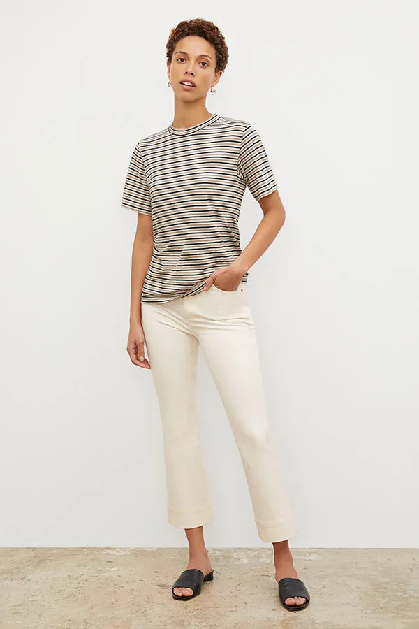 Leslie T-Shirt - Thin Striped Pima Cotton :: Tan / Black