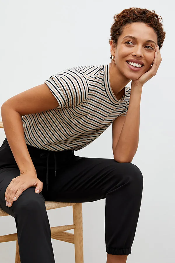 Leslie T-Shirt - Thin Striped Pima Cotton :: Tan / Black