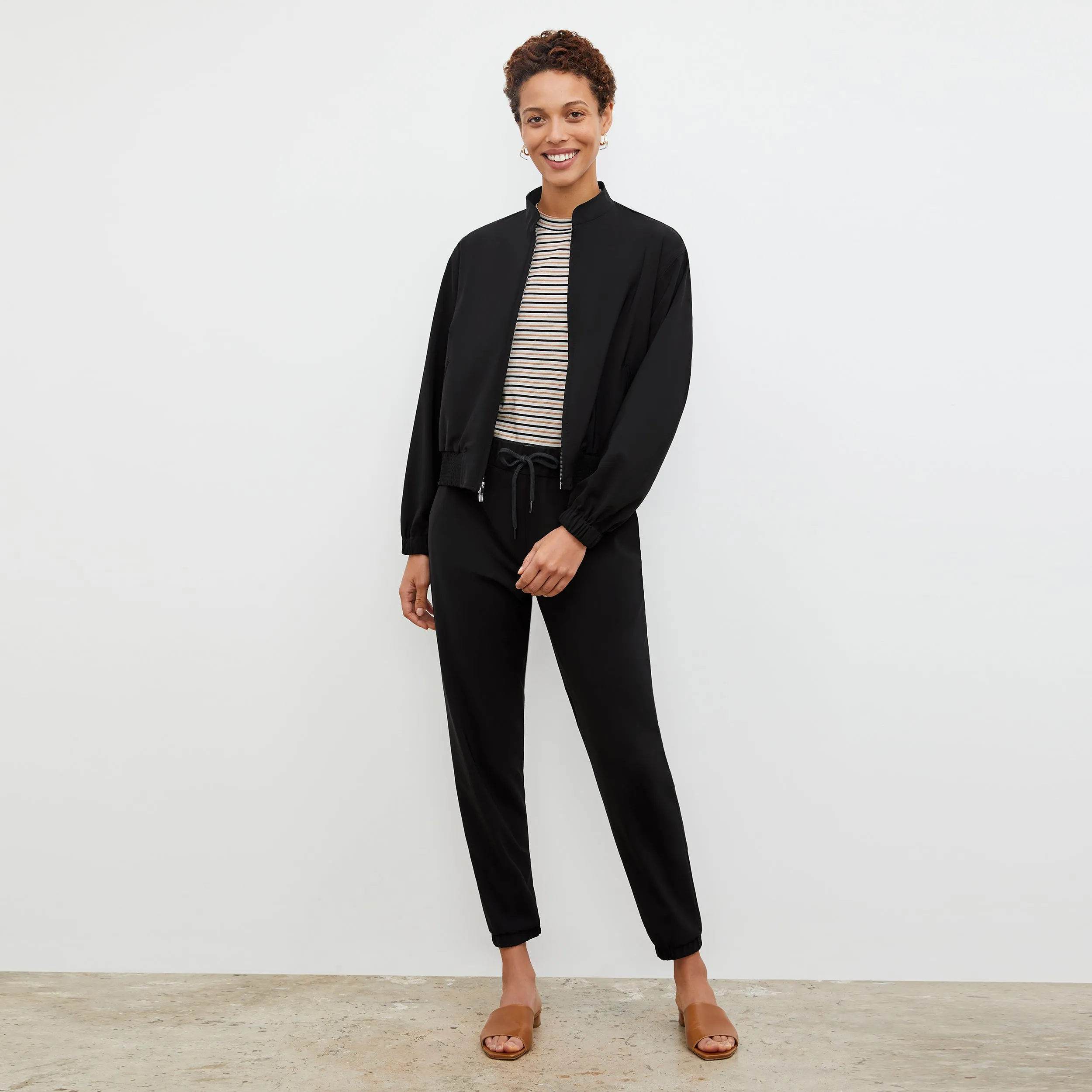 Leslie T-Shirt - Thin Striped Pima Cotton :: Tan / Black