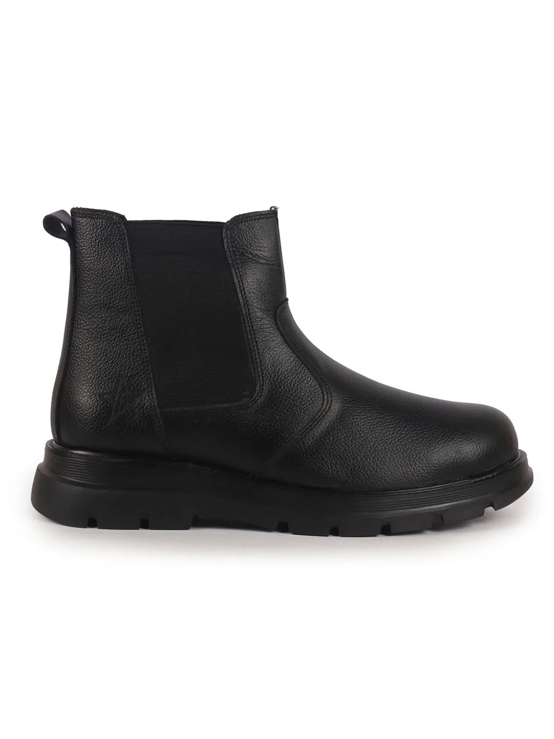 Men Black Genuine Leather Slip On Boots|Chelsea Work Boots|Lightweight Memory Cushion Shoes|Formal Boots