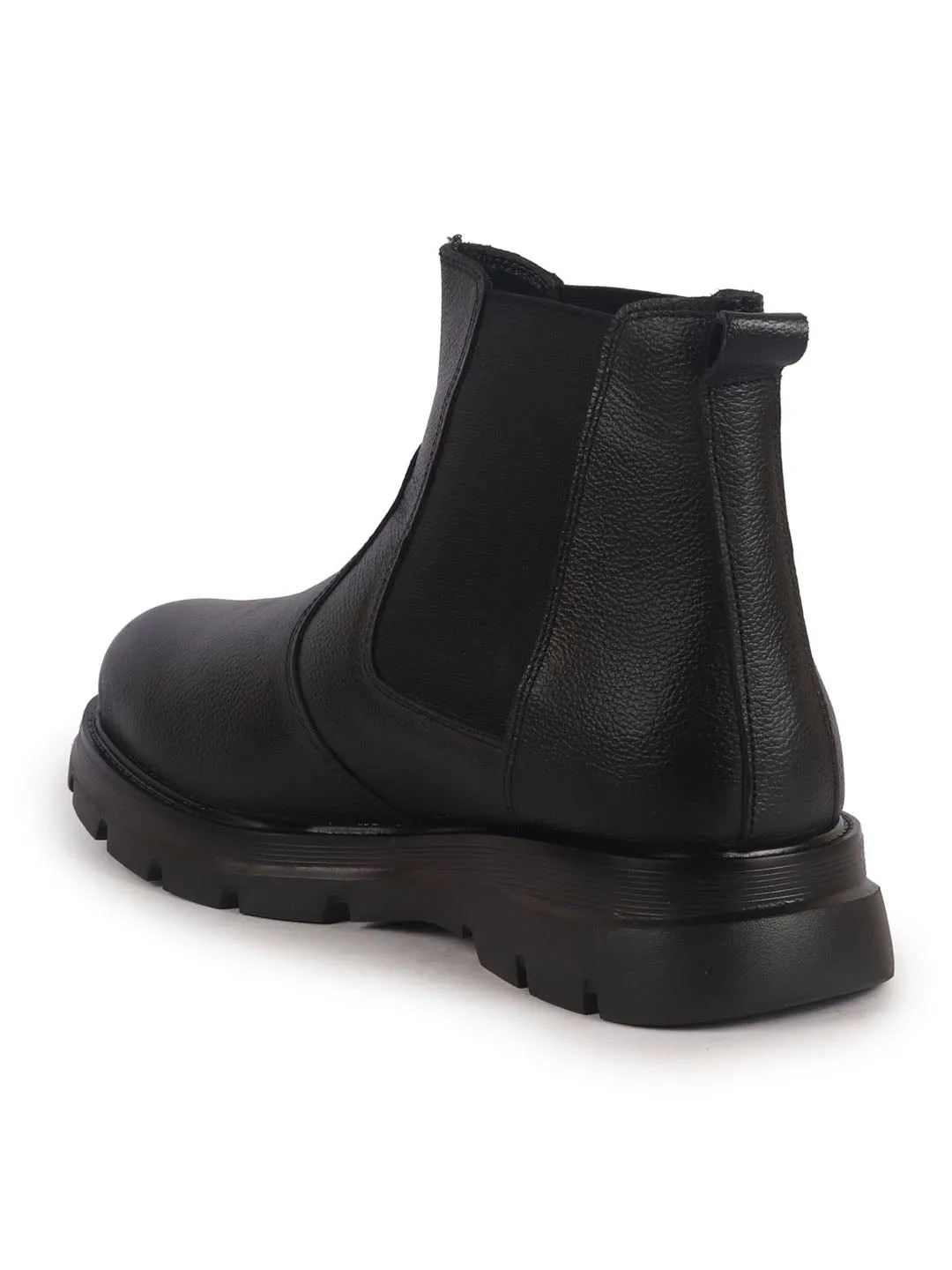 Men Black Genuine Leather Slip On Boots|Chelsea Work Boots|Lightweight Memory Cushion Shoes|Formal Boots