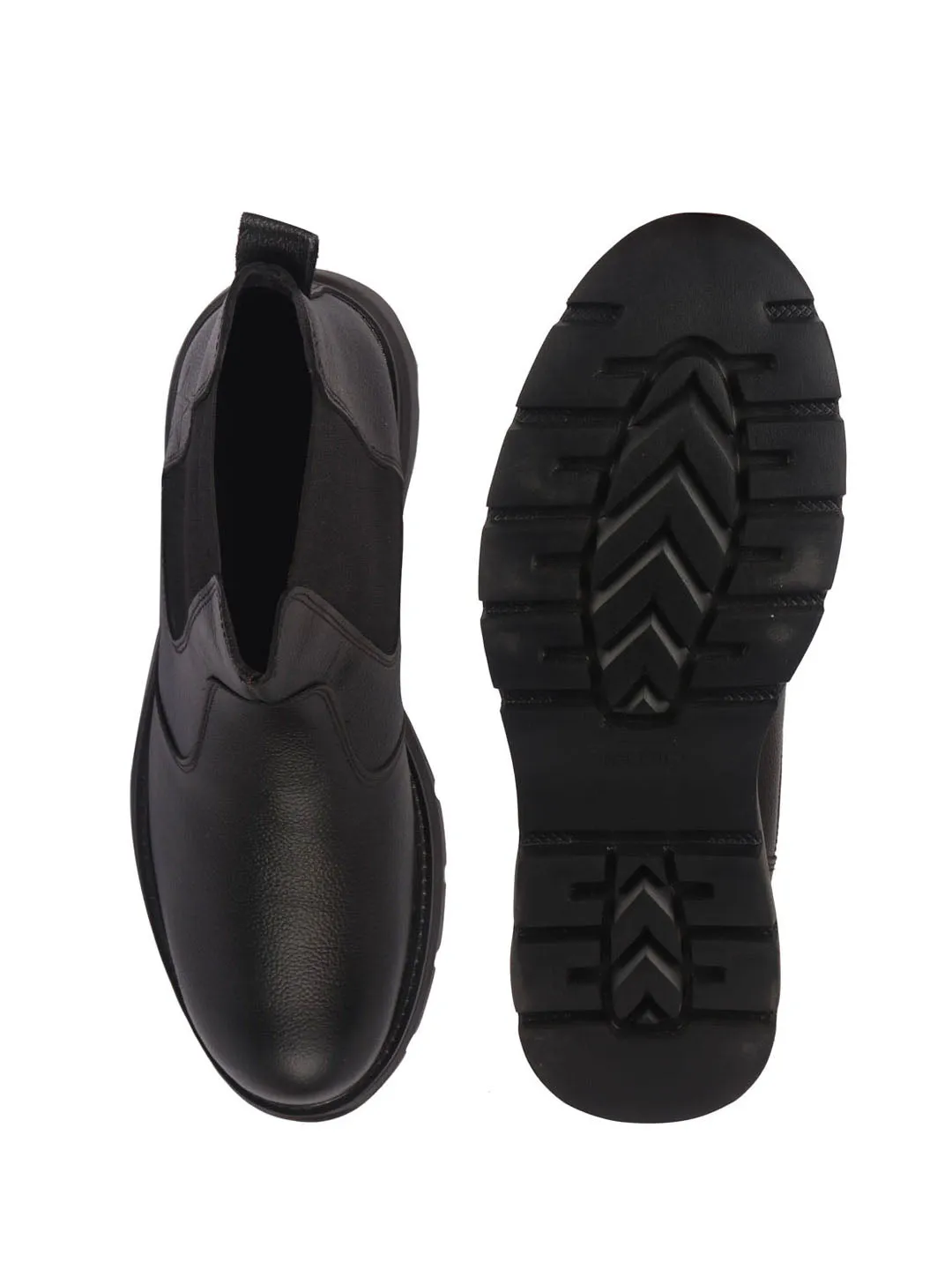 Men Black Genuine Leather Slip On Boots|Chelsea Work Boots|Lightweight Memory Cushion Shoes|Formal Boots