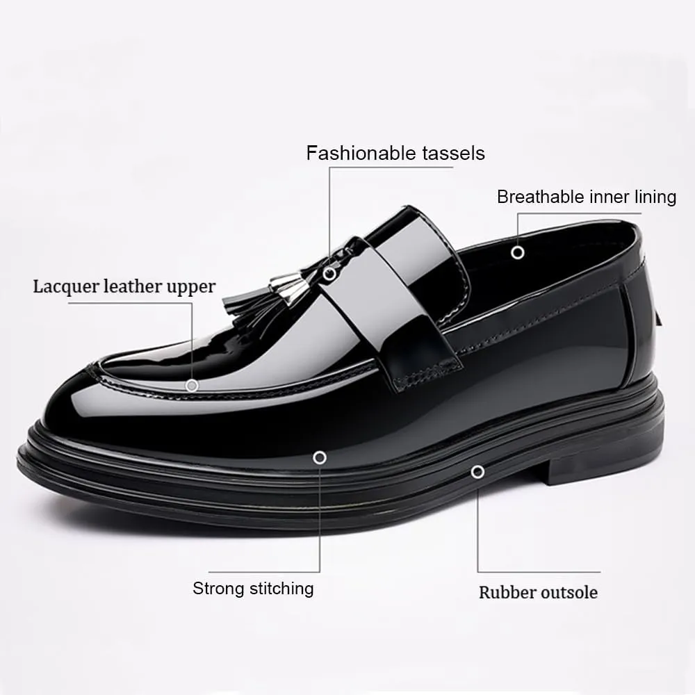 Men's Casual Driving Shoes Patent Leather Tassel Loafers Non-Slip Penny Formal Tuxedo Shoes Business Party Leather Shoes