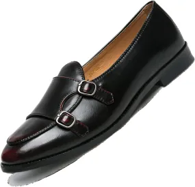 Men's Fashion Retro Double Buckle Handmade Leather Shoes Comfortable Slip On Double Monk Belgian Loafers for Business Casual Party Prom Smoking Shoes