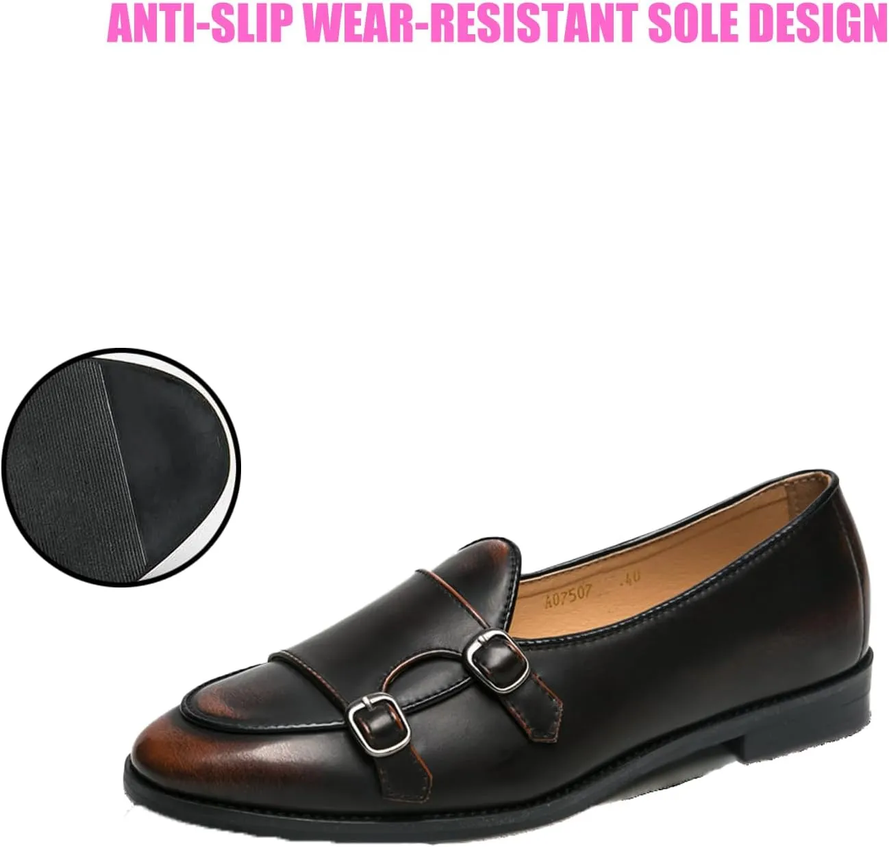 Men's Fashion Retro Double Buckle Handmade Leather Shoes Comfortable Slip On Double Monk Belgian Loafers for Business Casual Party Prom Smoking Shoes