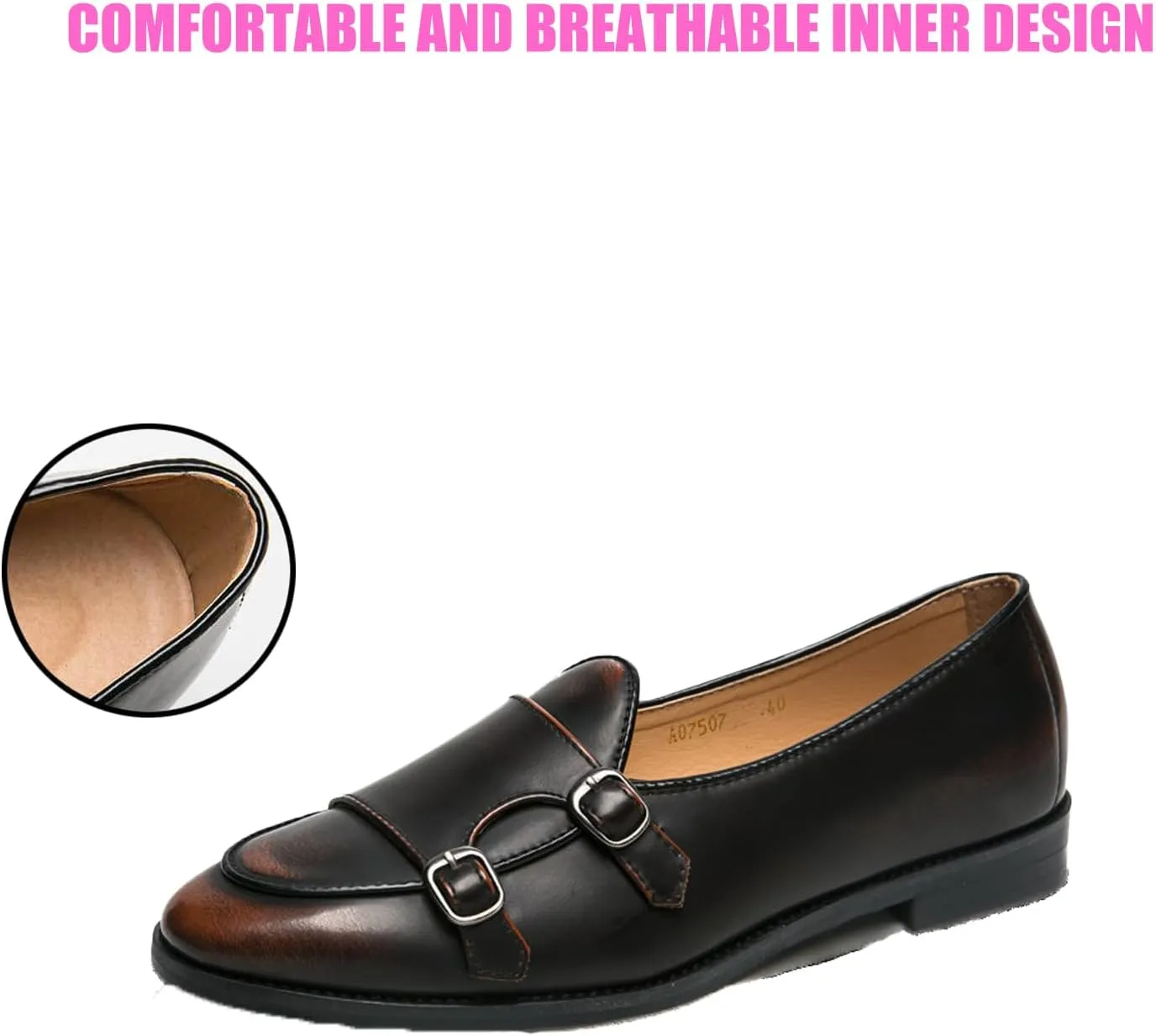 Men's Fashion Retro Double Buckle Handmade Leather Shoes Comfortable Slip On Double Monk Belgian Loafers for Business Casual Party Prom Smoking Shoes