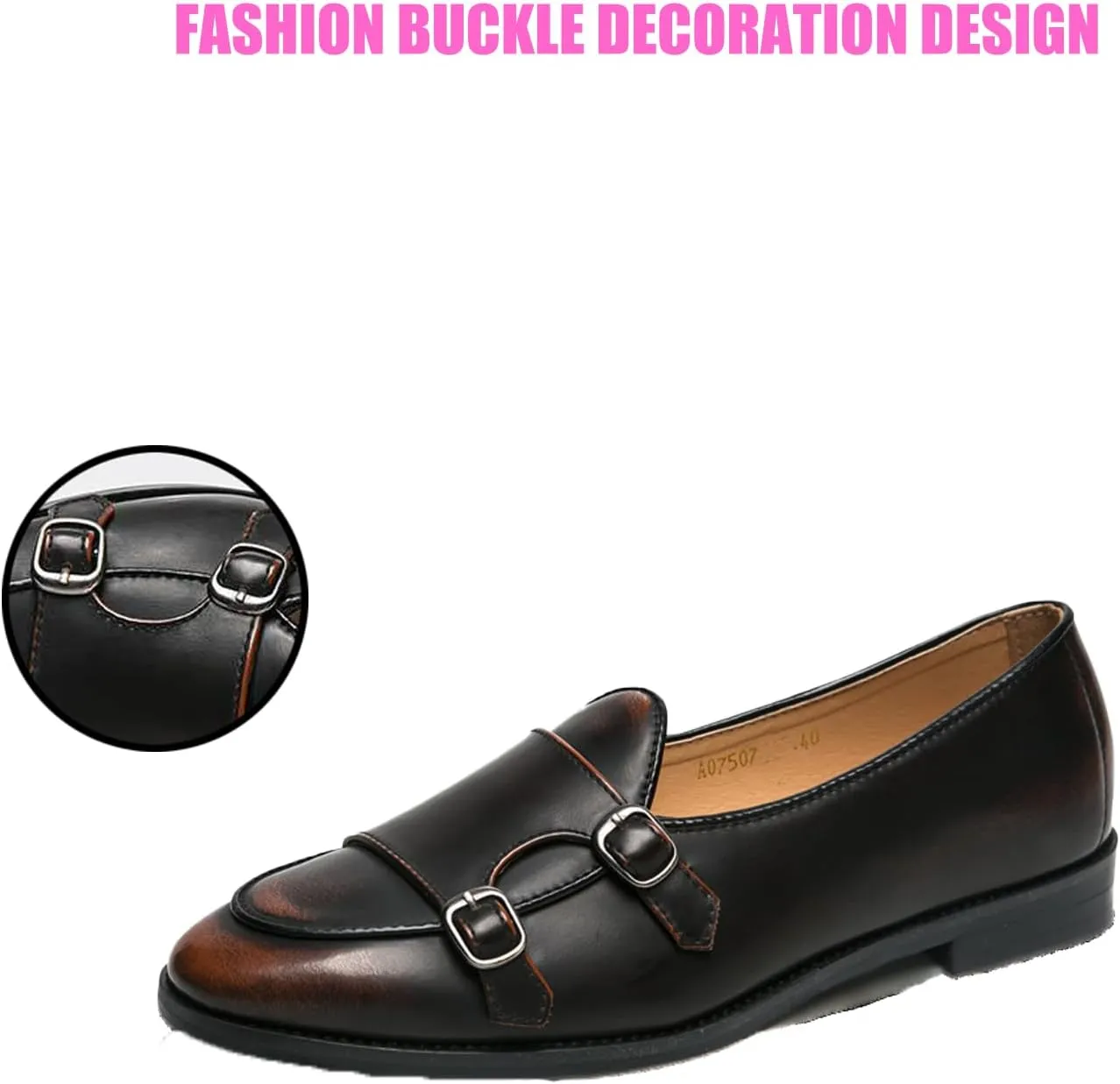 Men's Fashion Retro Double Buckle Handmade Leather Shoes Comfortable Slip On Double Monk Belgian Loafers for Business Casual Party Prom Smoking Shoes