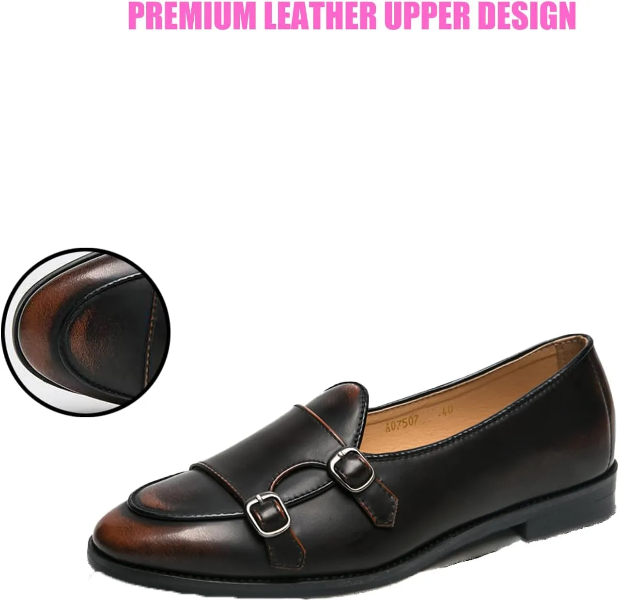 Men's Fashion Retro Double Buckle Handmade Leather Shoes Comfortable Slip On Double Monk Belgian Loafers for Business Casual Party Prom Smoking Shoes