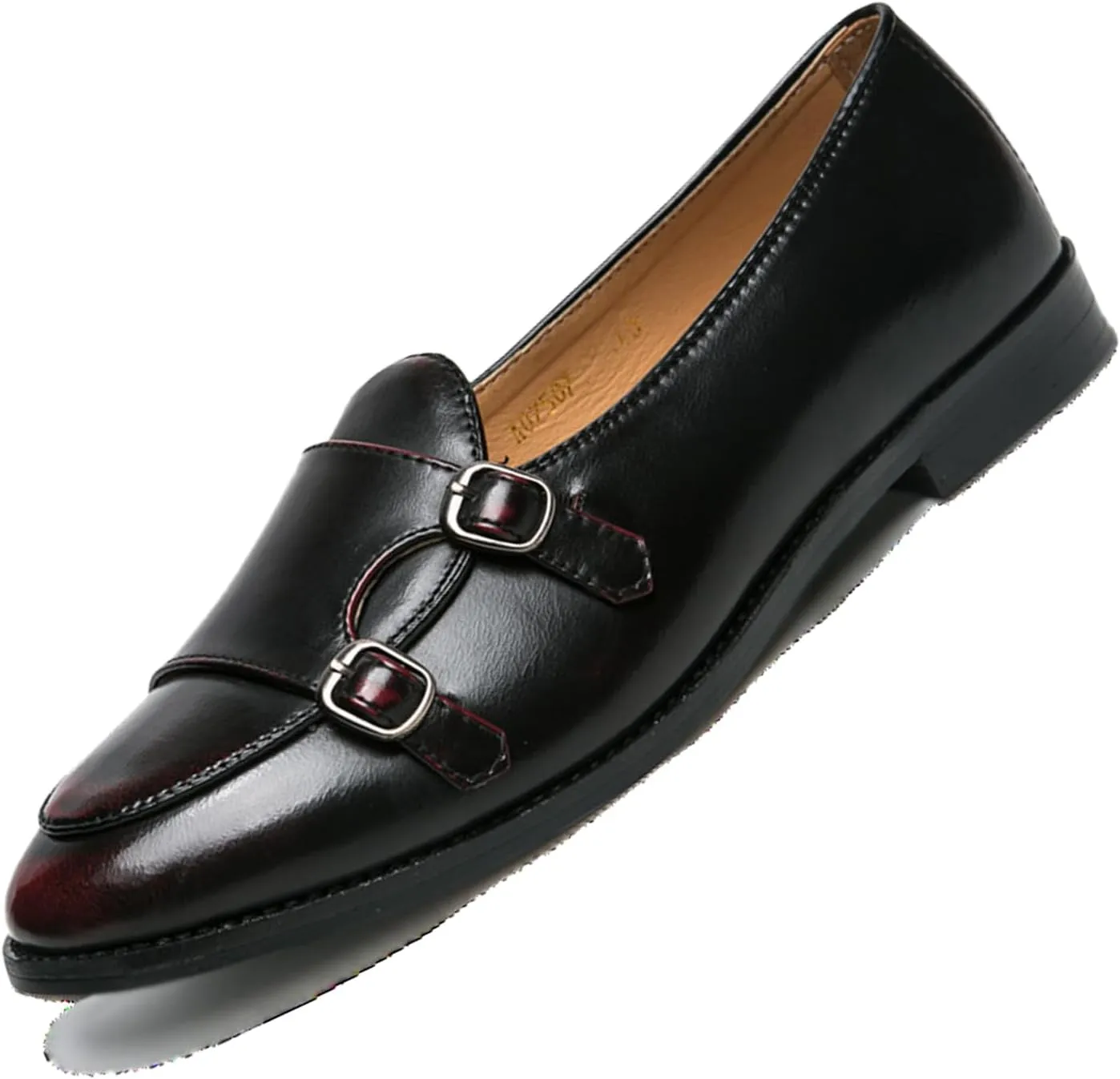 Men's Fashion Retro Double Buckle Handmade Leather Shoes Comfortable Slip On Double Monk Belgian Loafers for Business Casual Party Prom Smoking Shoes