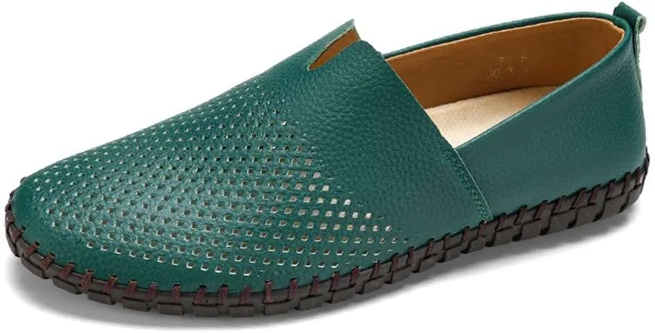 Men's Genuine Leather Loafer Shoes Slip On Soft Walking Shoes Perforated Driving Shoes