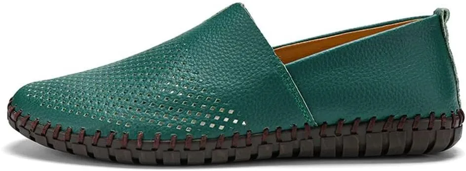 Men's Genuine Leather Loafer Shoes Slip On Soft Walking Shoes Perforated Driving Shoes