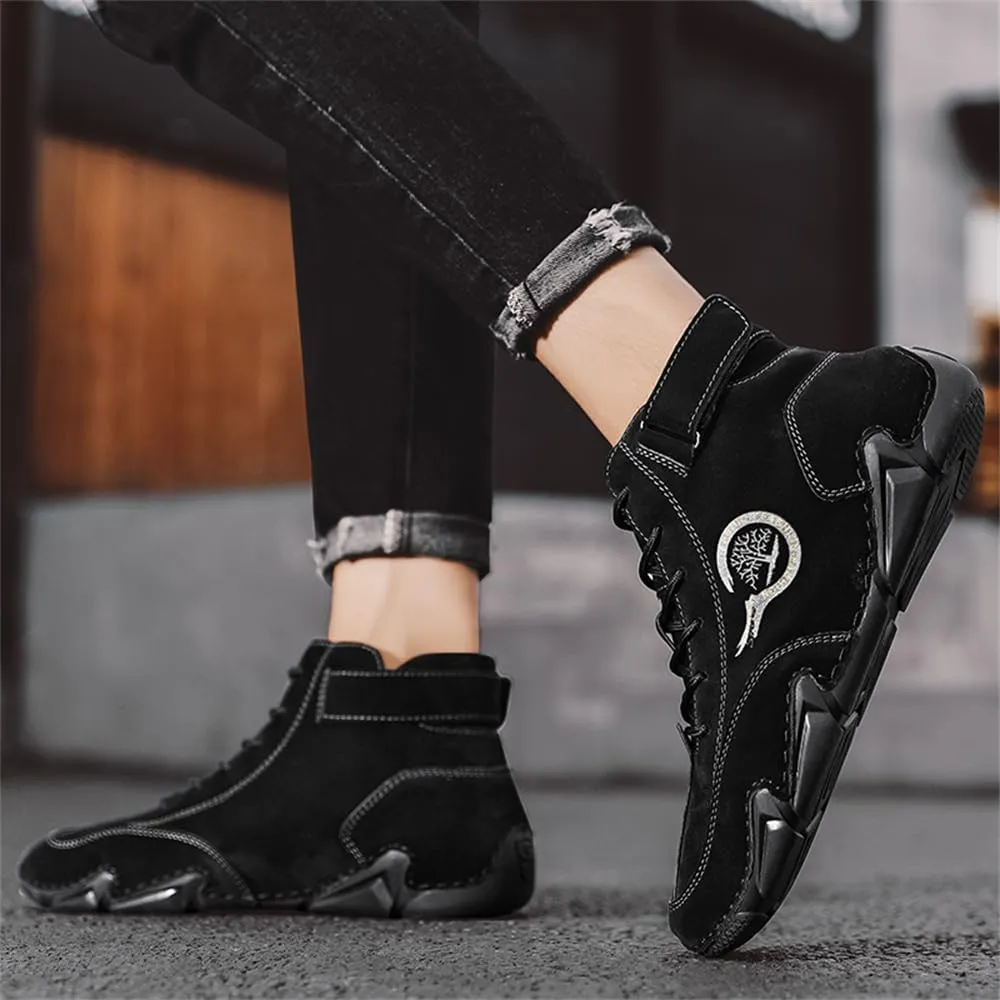 Men's High top Leather Sneakers Ankle Chukka Boots Slip On Lightweight Breathable Walking Shoes