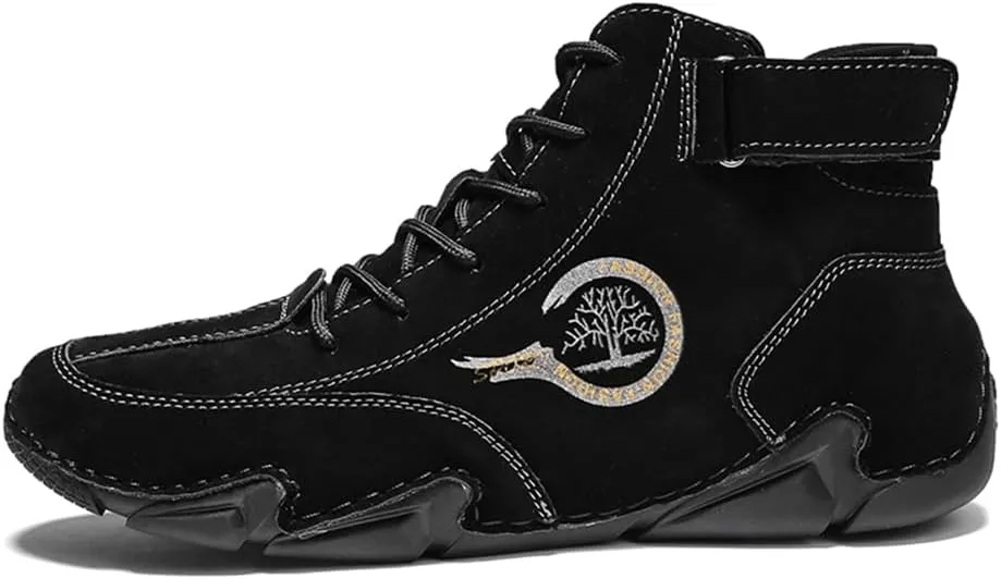 Men's High top Leather Sneakers Ankle Chukka Boots Slip On Lightweight Breathable Walking Shoes