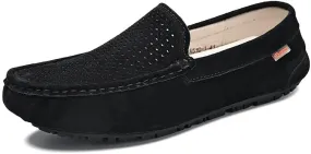 Mens Loafers Shoe Leather Driving Loafers Breathable Perforated Anti-Slip Comfortable Lightweight Prom Casual Slip-ons