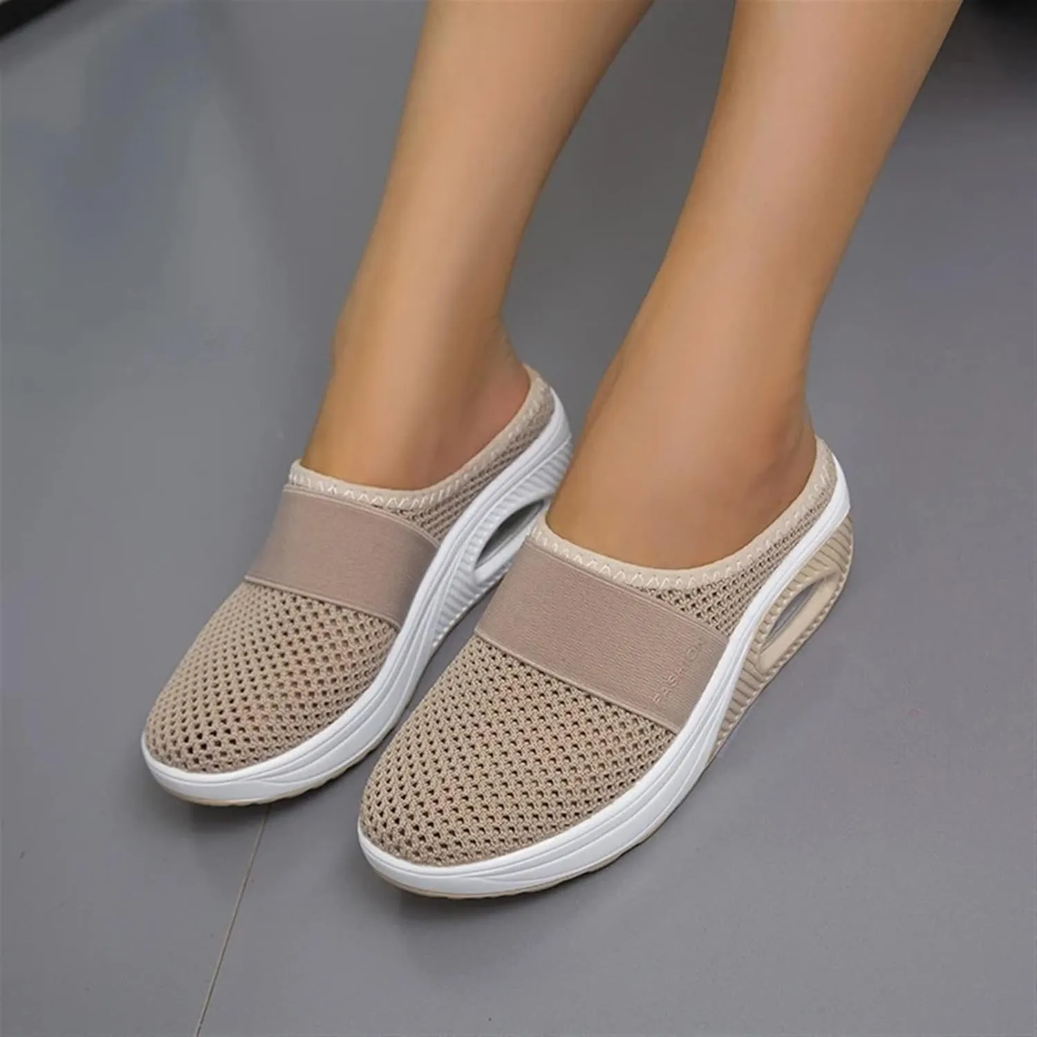 Mules for Women Breathable Mesh Walking Mules Sneakers Open Back Slip On Shoes Diabetic Air-Cushion Slip-On Walking Shoes Orthopedic Diabetic Slippers Closed Toe Slides Beach Sandals