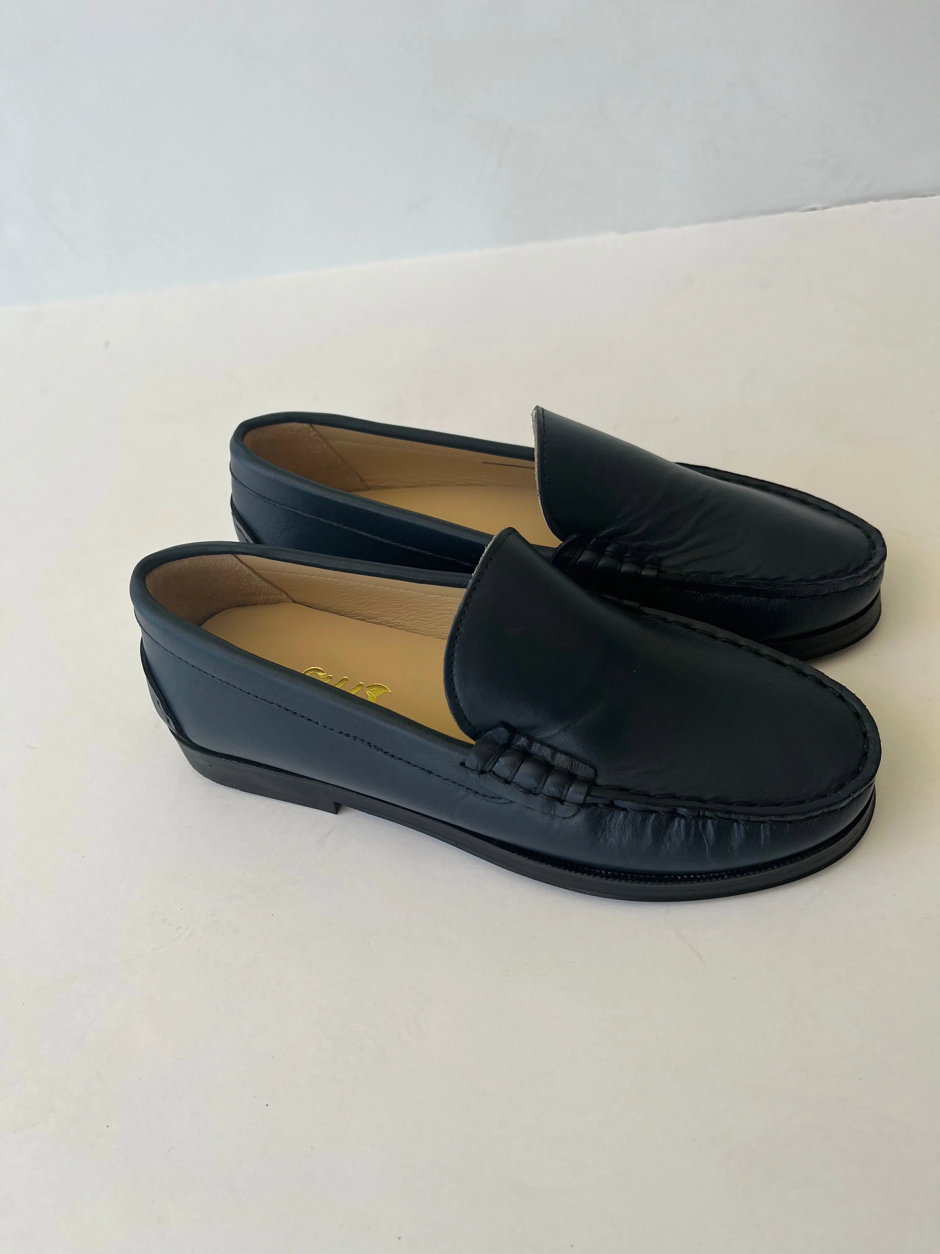 Navy leather loafer