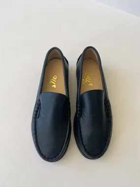 Navy leather loafer