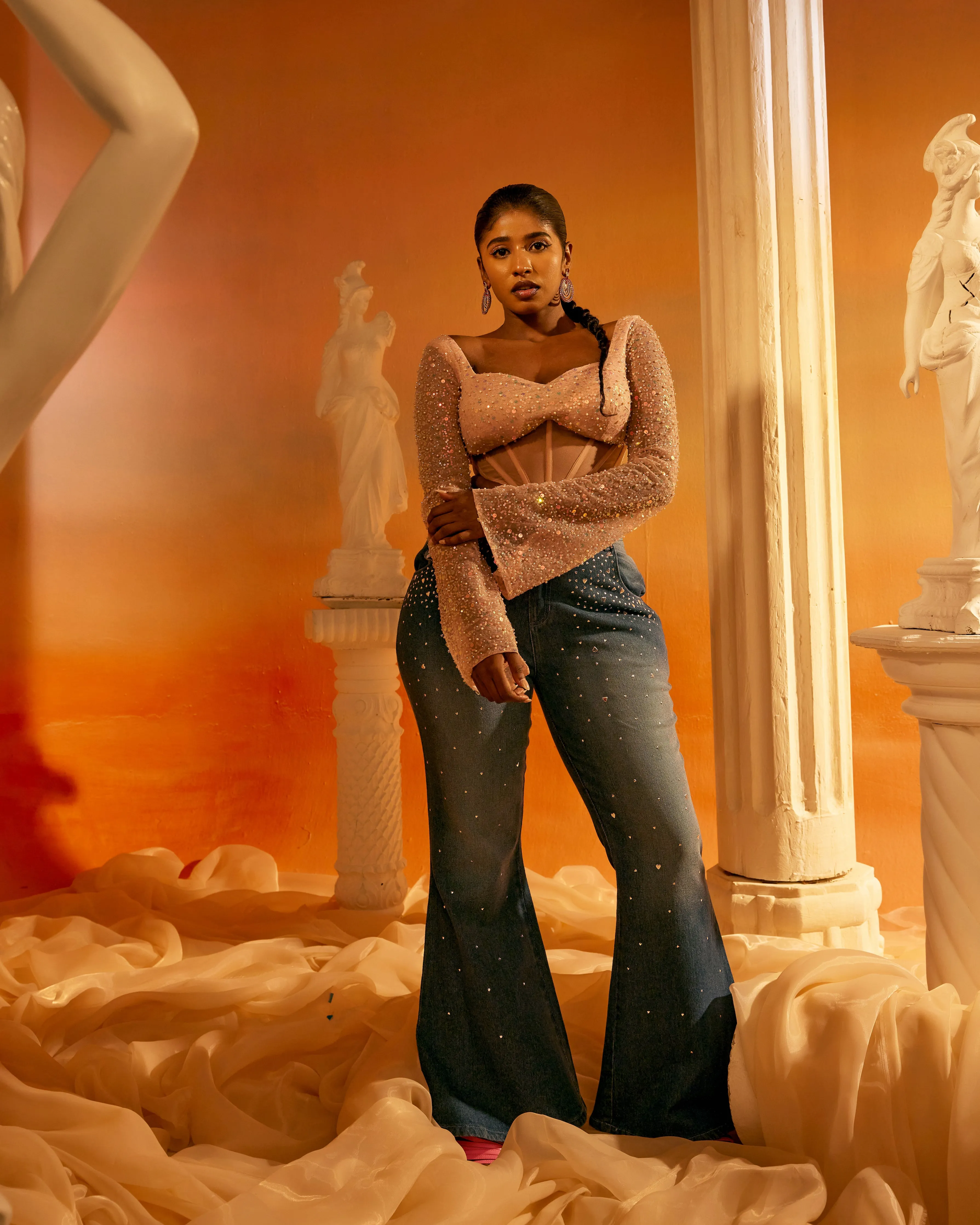 Nola Heart Embroidered Fit   Flare Jeans