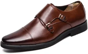 Oxford Dress Shoes for Men Slip On Round Burnished Toe Double Monk Strap Cap Toe Oxford Shoes Anti-Slip Slip Resistant Rubber Sole Block Heel Casual
