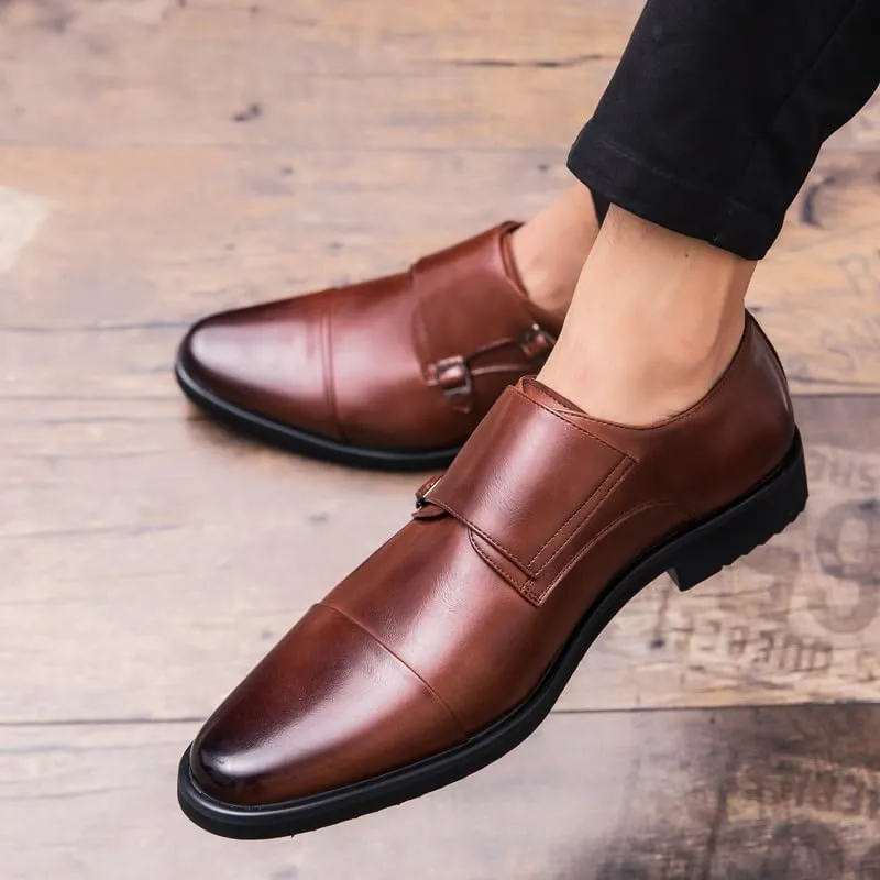 Oxford Dress Shoes for Men Slip On Round Burnished Toe Double Monk Strap Cap Toe Oxford Shoes Anti-Slip Slip Resistant Rubber Sole Block Heel Casual