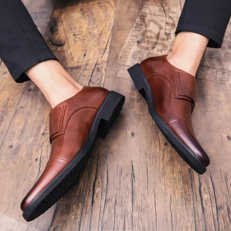 Oxford Dress Shoes for Men Slip On Round Burnished Toe Double Monk Strap Cap Toe Oxford Shoes Anti-Slip Slip Resistant Rubber Sole Block Heel Casual