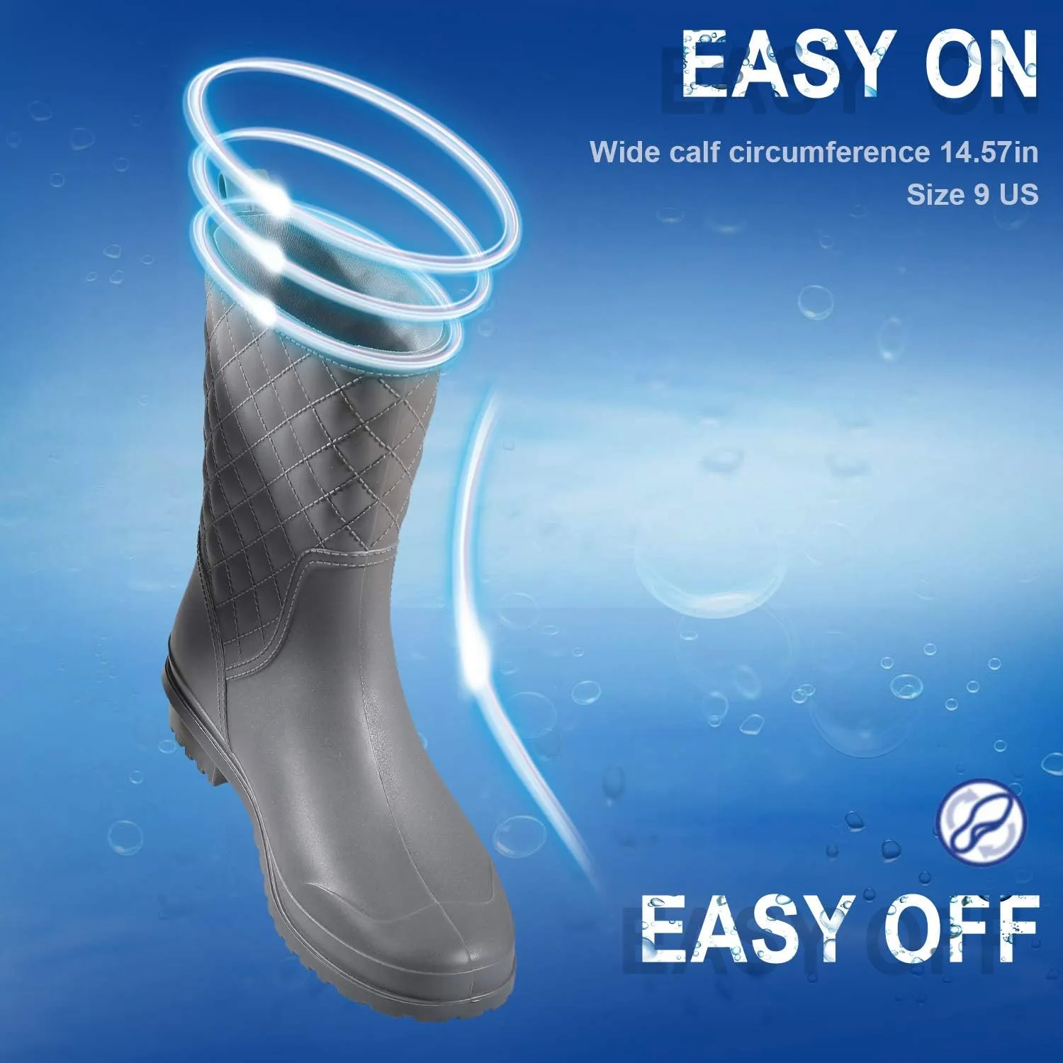 Petrass Women Rain Boots Black Waterproof Mid Calf Lightweight Cute Booties Fashion Out Work Comfortable Garden Shoes