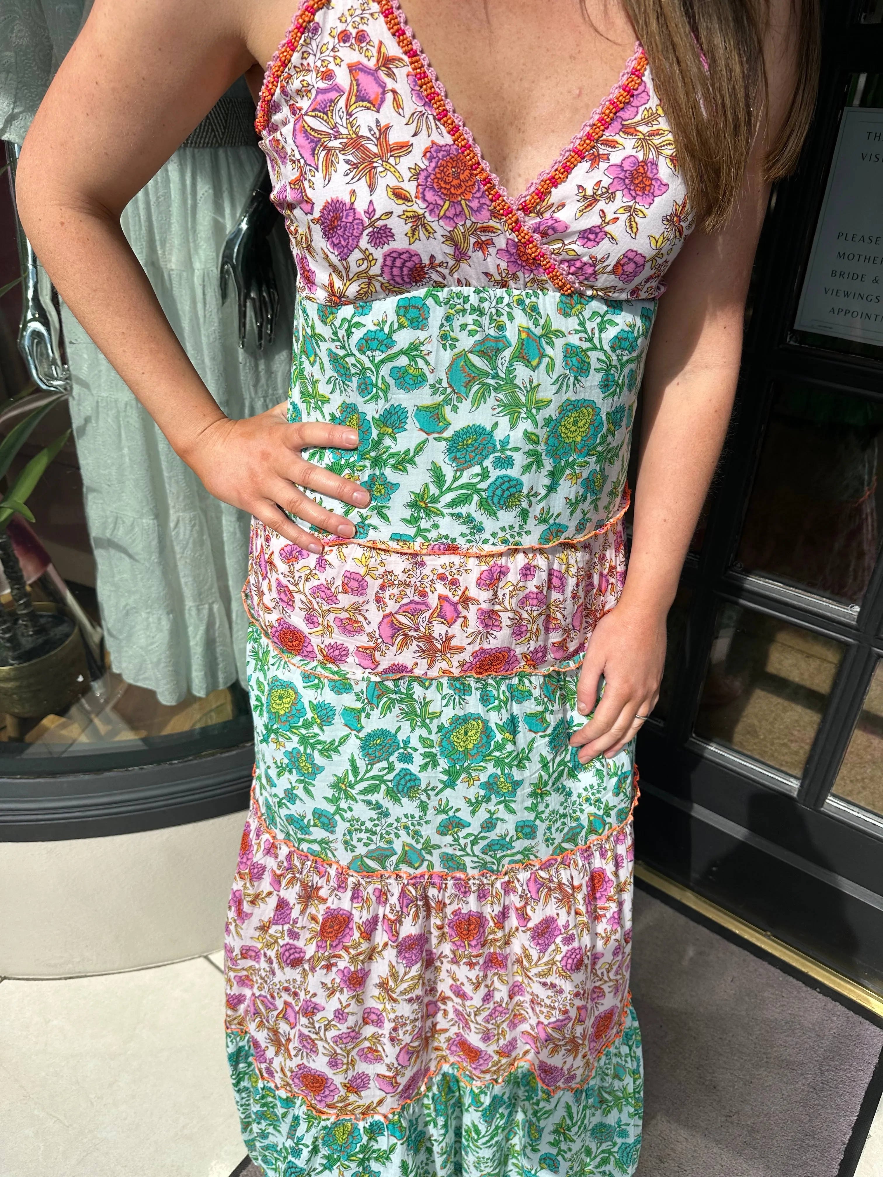 Place Du Soleil Rosa Green Long Chiffon Dress