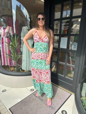 Place Du Soleil Rosa Green Long Chiffon Dress