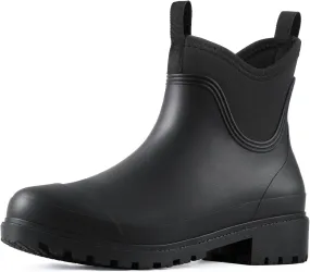 Showave Women's Rain Shoes Waterproof Ankle Rain Boots Slip on Rubber Garden Booties Comfort Lined Chelsea Boot