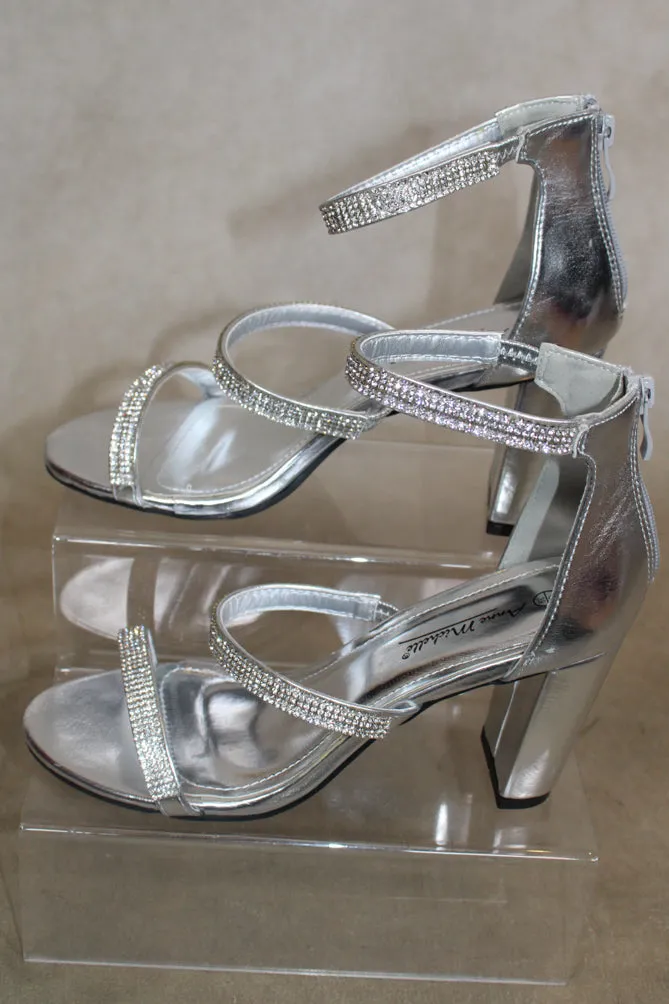 Silver Blocked Heel With Zipped Back