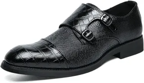 Single Season Formal Dress Shoes for Men Slip On Double Monk Strap Cap Toe PU Leather Anti-Slip Non Slip Low Top Casual Very Popular Among Young People (Color : Black, Size : 7)