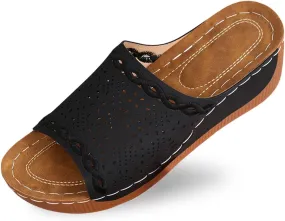 Slippers for Women Summer Beach Platform Sandals Slip on Wide Width Sandals Leather Wedge Slippers Walking Shoes