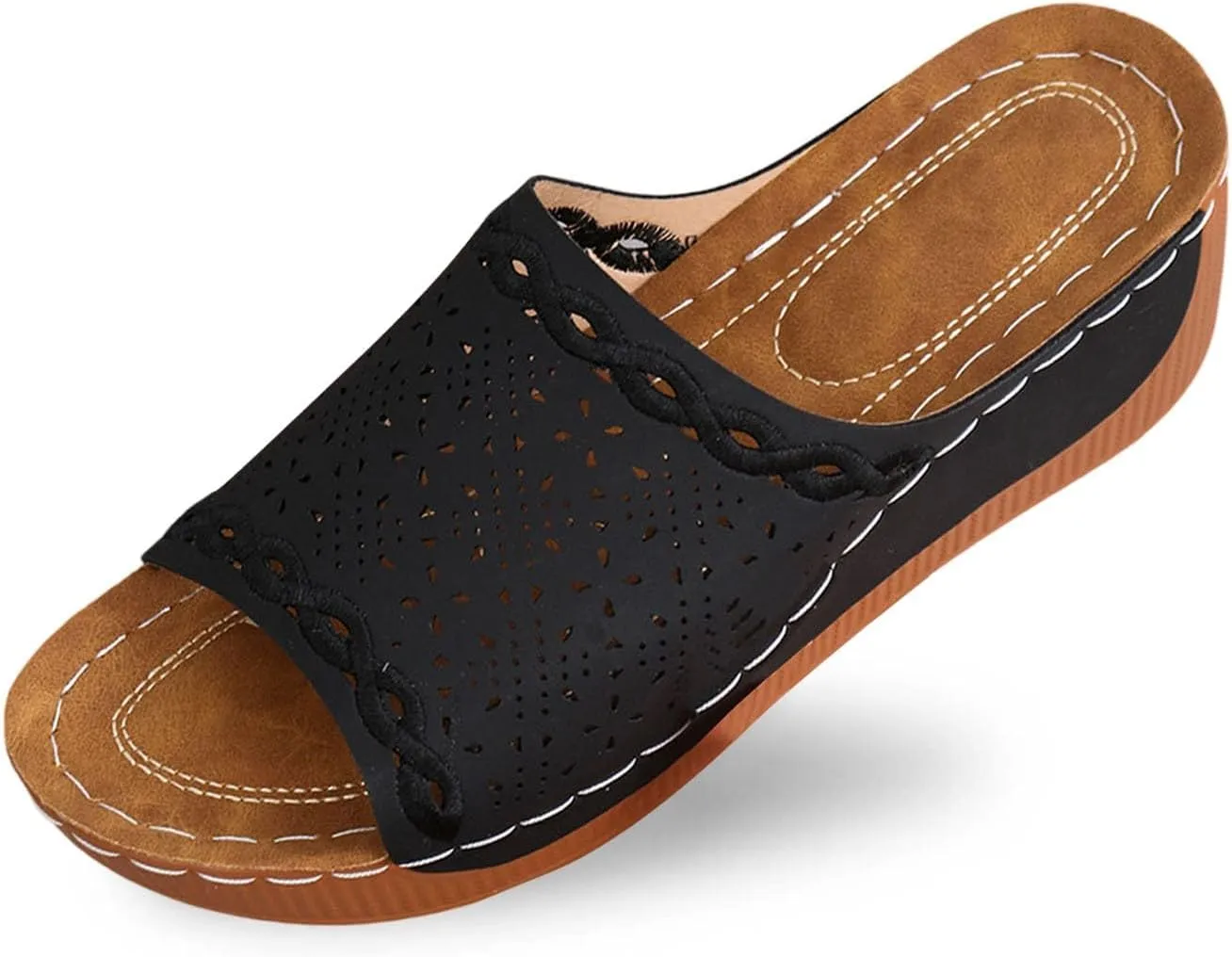 Slippers for Women Summer Beach Platform Sandals Slip on Wide Width Sandals Leather Wedge Slippers Walking Shoes