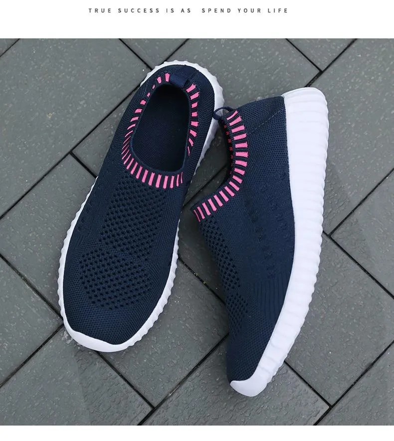 Sneakers running Shoes Woman black Sock Slip On Knitted Vulcanized Shoes